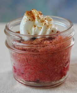 Strawberry Cloud Cake in a canning jar